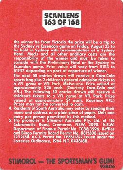 1989 Scanlens VFL #163 Competition Card Back